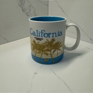 Starbucks Mug California Collector Series 2009 16 oz Palm Trees Blue White Tan